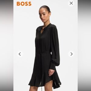 BOSS Women's Black Shirt-Style Dress in Crepe de Chine